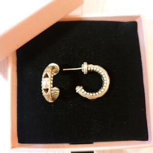 Brighton Vintage Huggie Hoop Earrings. Silver Plated Witv Heart Cut Outs